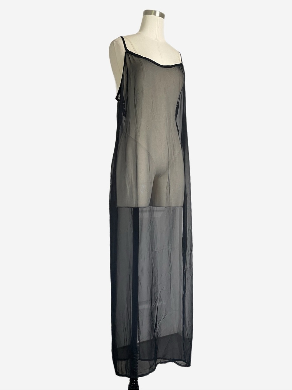 Vintage 90s Unbranded Black sheer chiffon maxi slip dress soft romantic L/XL - Picture 2 of 9